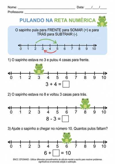 atividade adição e subtração por calculo mental  na reta numérica 
 3 ano para alunos com autismo