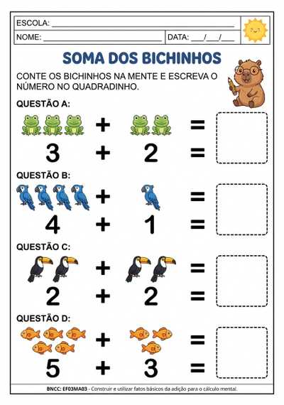 atividade adição por calculo mental  3 ano para alunos com deficiência intelectual