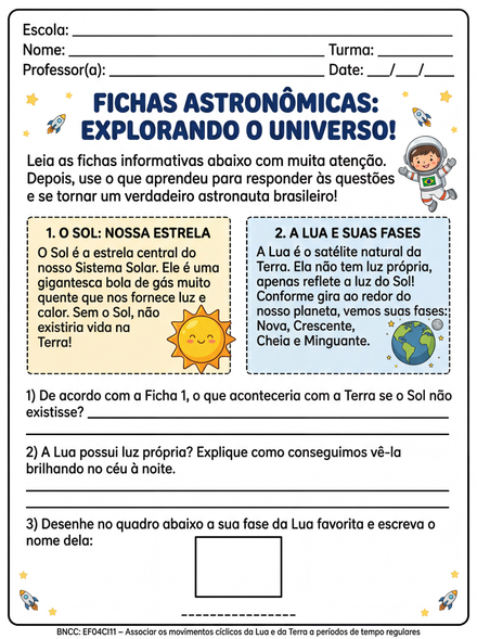 Fichas astronômicas explorando o universo