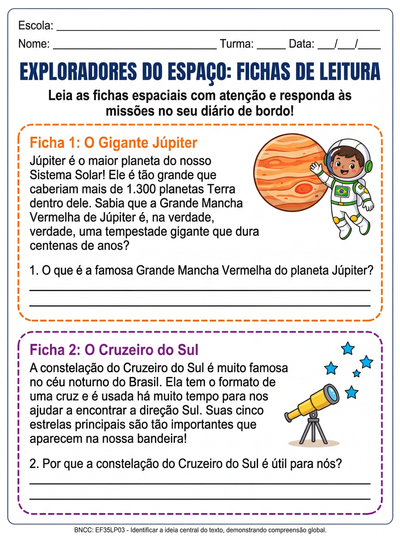 Criar fichas de leitura criativas sobre astronomia para 4 e 5 ano do ensino fundamental

