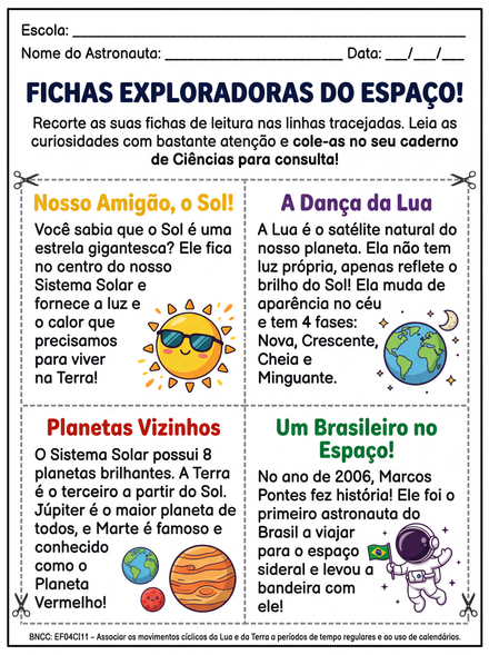 Fichas exploradoras do espaço recortáveis