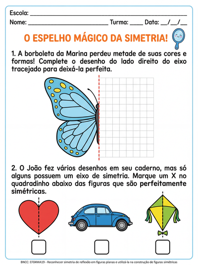 atividade para terceiro ano sobre simetria da reflexão