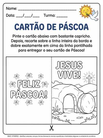 cartão dobrável para colorir. Páscoa. Jesus Vive!