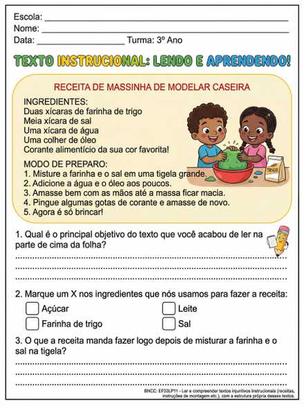 Leitura e compreensão de texto instrucional recei…