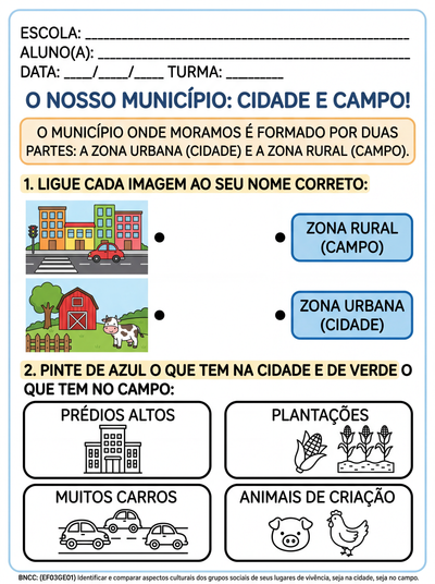 desenvolver atividade  relacionada à município para terceiro ano adaptada para criança com  dificuldade de aprendizagem
