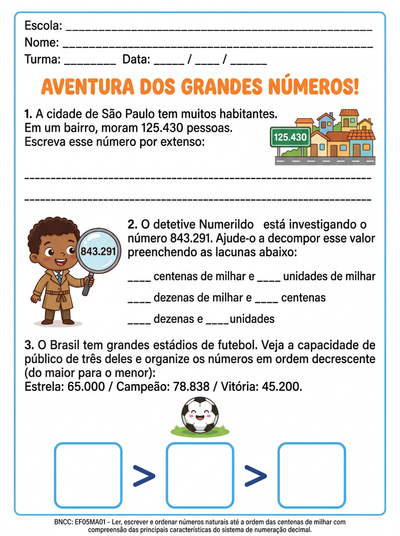 uma atividade matematica usando a habilidade EF05MA01