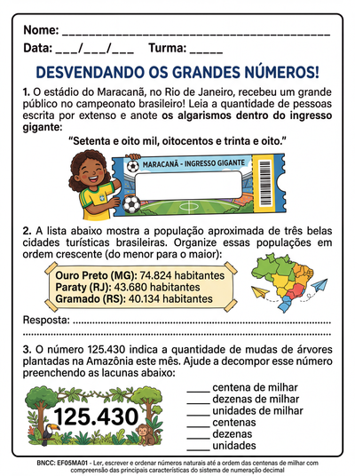 uma atividade matematica usando a habilidade EF05MA01 para alunos do5º ano do ensino fundamental
