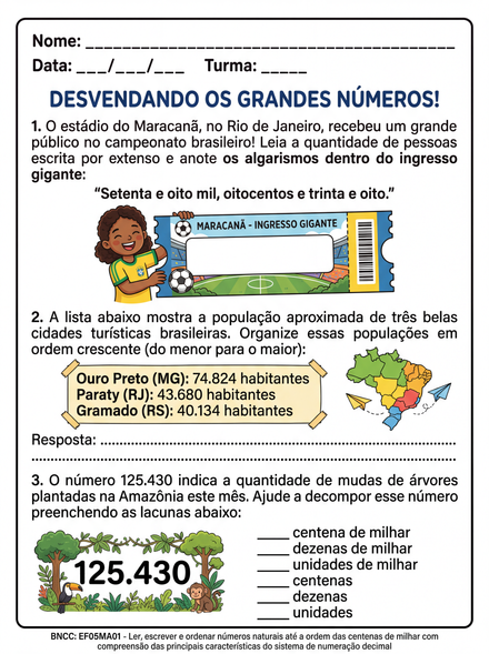 Atividade Desvendando os Grandes Números 5º ano