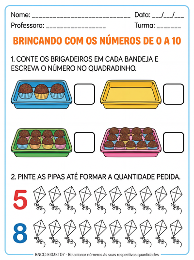 Atividade COM NUMEROS DE 0 ATE 10, EDUCAÇÃO INFANTIL
