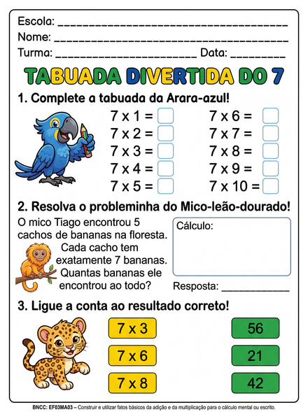 Tabuada divertida do 7 com animais da fauna brasi…