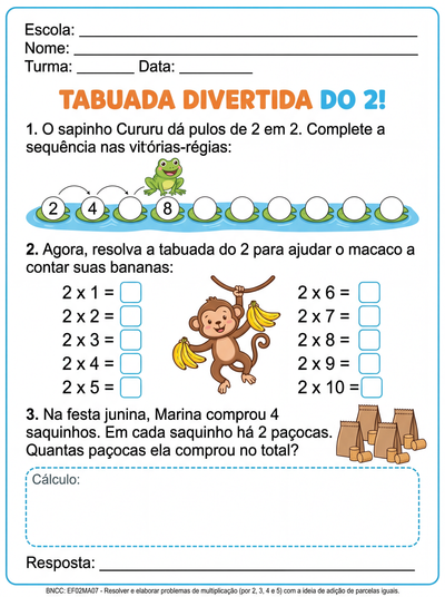 Tabuada divertida do 2 