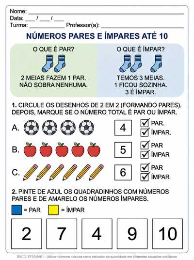 crie uma atividade adaptada para um aluno tea, 5ano sobre numeros pares e impares até 10.
reveja a proposta antes do envio e corrija se necessário