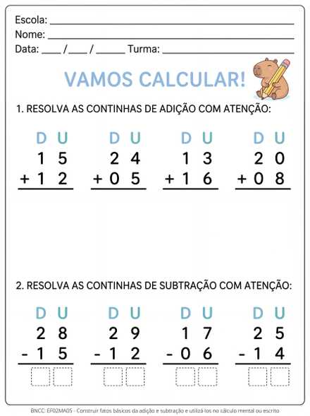 Atividade TEA de adição e subtração sem reagrupam…
