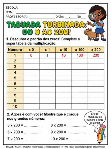 Tabuada turbinada do 0 ao 200
