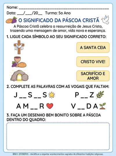 elabore uma atividade para aluno tea do 5 ano sobre a páscoa cristã
