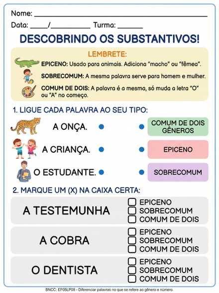 Atividade substantivo: epiceno, sobrecomum e comu…