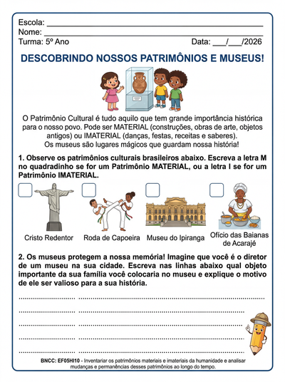Atividade adaptada para aluno de 5 ano sobre museus e patrimônios