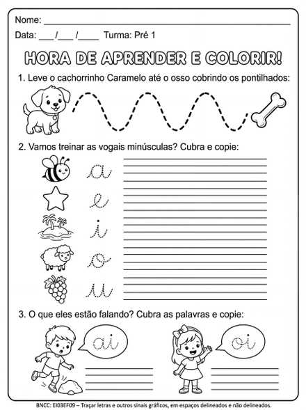 Hora de aprender e colorir Vogais e Encontros