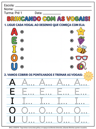 Atividades com as vogais para  Pré 1