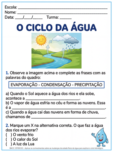 Atividade Ciclo da Água para 3º ano