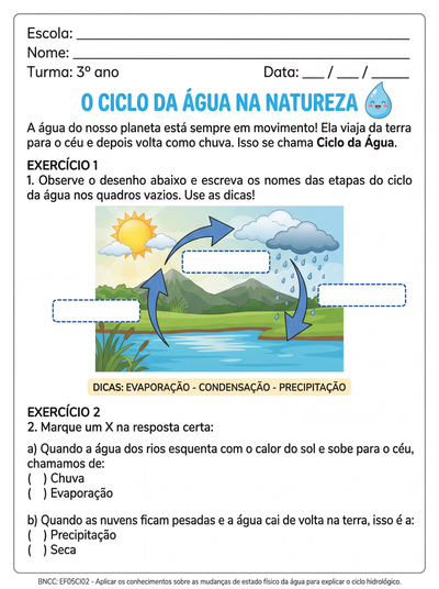 Ciências: ciclo da água para 3º ano