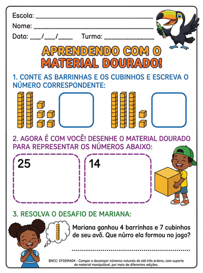 EXERCÍCIOS COM MATERIAL DOURADO  PARA 2º ANO