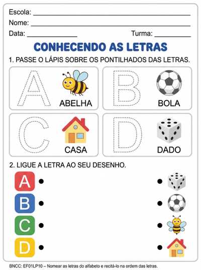 ATIVIDADE alfabeto até a letra D para autistas