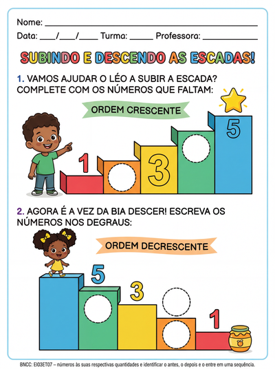 ordem crescente e decrescente educação infantil COLOQUE UMA ESCADA PARA ILUSTRAR