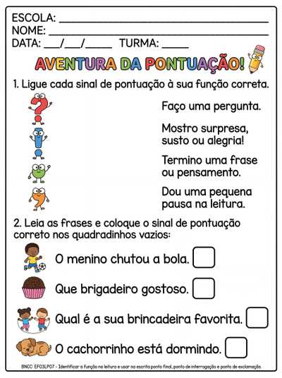 atividade 3 ano sobre pontuação
