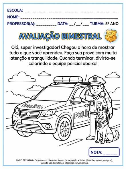 Capa de avaliação bimestral com tema Polícia para…