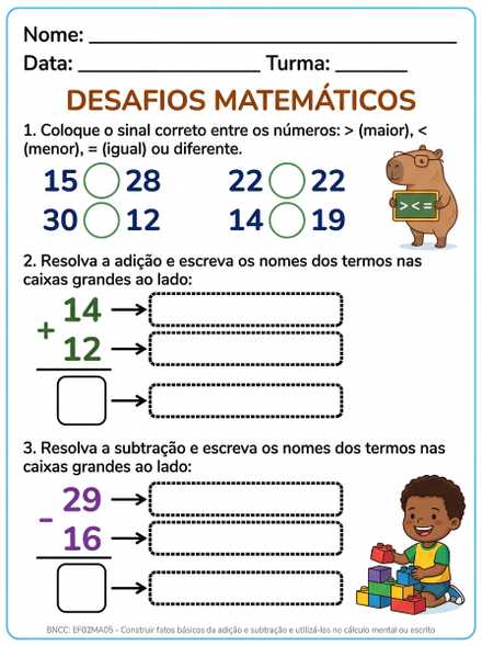 Desafios matemáticos de sinais e operações até 30