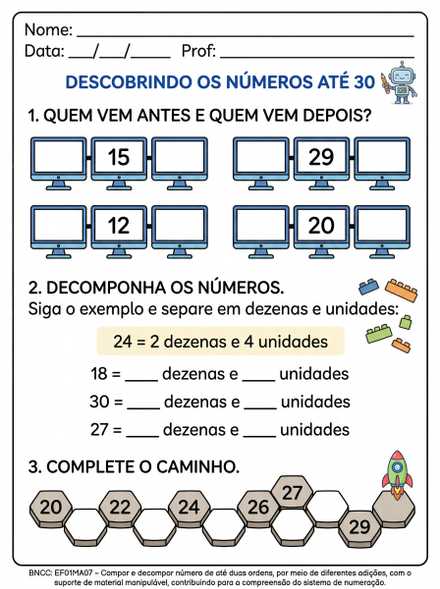 Atividade números até 30 antecessor sucessor e de…