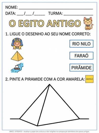 crie uma atividade adaptada para tea 5º ano de história que aborde o egito antigo