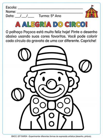 elabore uma atividade PARA COLORIR  para TEA 5 ANO COM O TEMA DE PALHAÇO