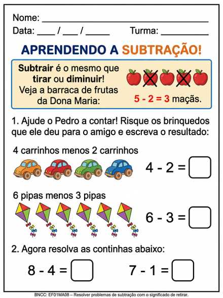 Atividade de subtração com significado de retirar