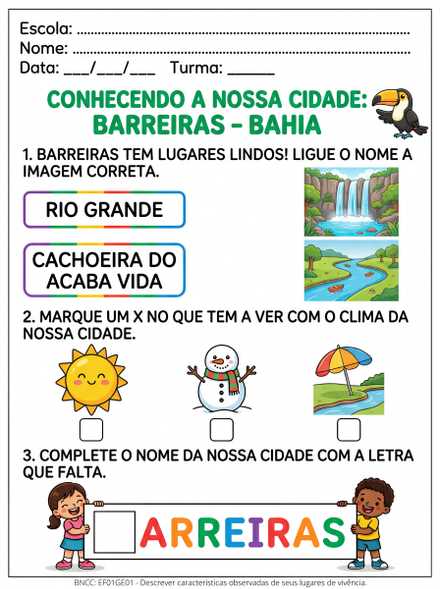 Atividade Conhecendo Barreiras Bahia 1º ano