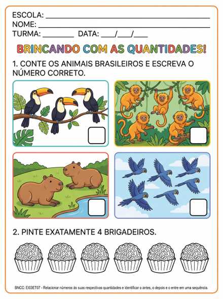 Atividade Brincando com as Quantidades até 6