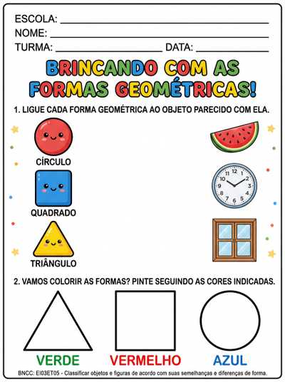 Atividade com sa formas geométricas para educação infantil