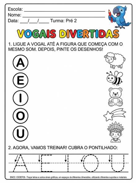 Vogais Divertidas ligação e traçado
