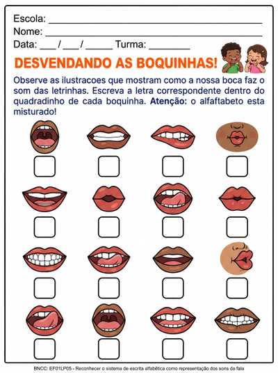 Alfabeto fonico somente com as boquinhas e a ordem do alfabeto mudar.
