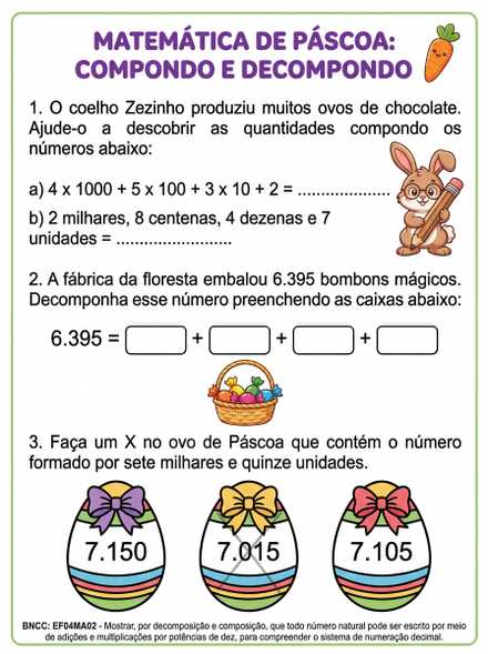 Matemática de Páscoa compondo e decompondo