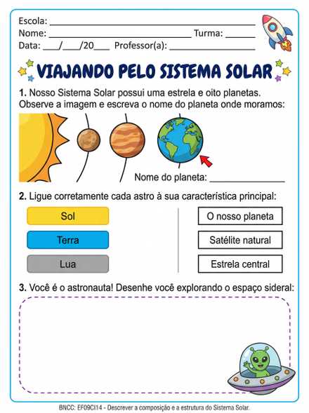 Viajando pelo Sistema Solar folha A4 infantil