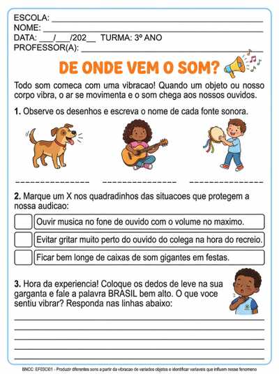 ● De onde vem o som; ciencias para 3 ano do ensino fundamental