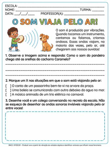 O som viaja pelo ar atividade de ciências