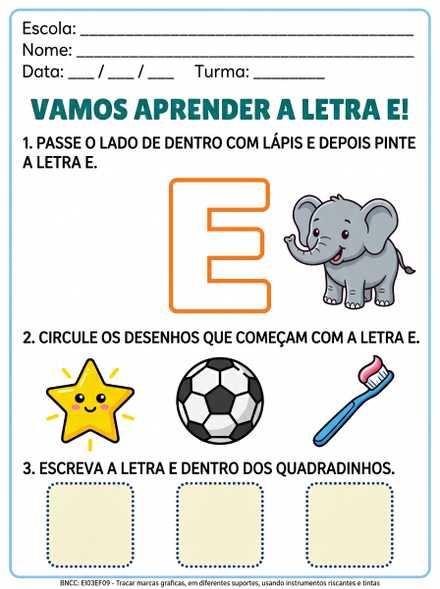 Atividade letra E para Educação Infantil