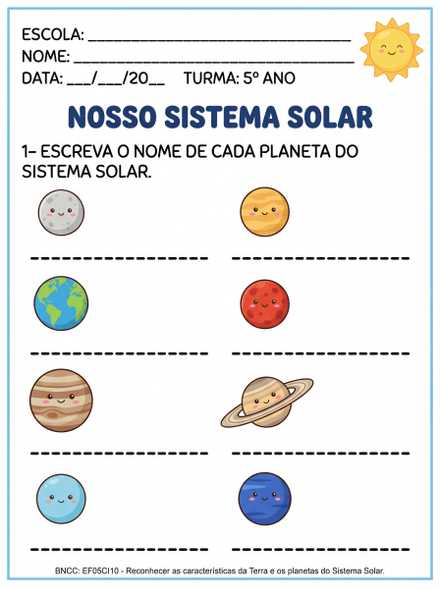 Nosso Sistema Solar com linhas para escrever plan…