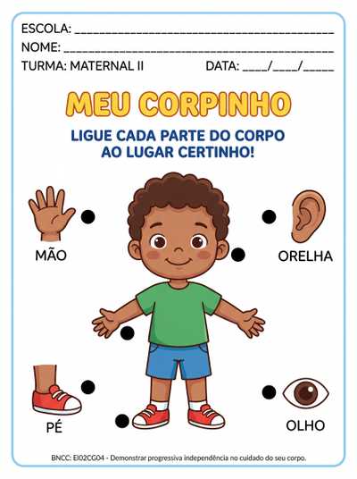 Atividade para a pré escola maternal II sobre partes do corpo.