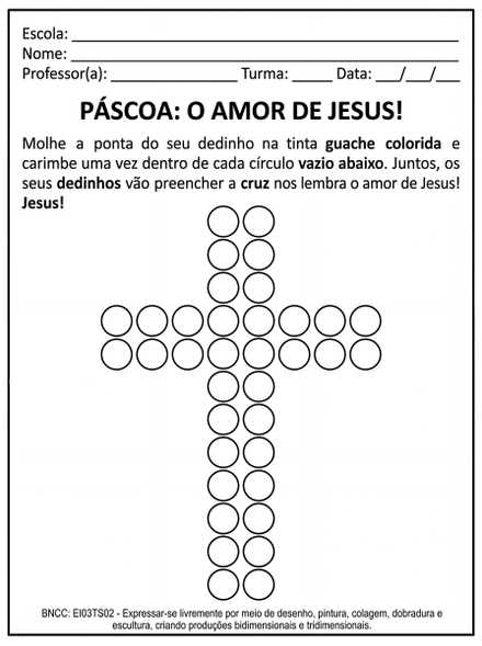 Pintura de dedinhos na cruz da Páscoa