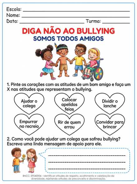 Atitudes contra o bullying e mensagem de apoio