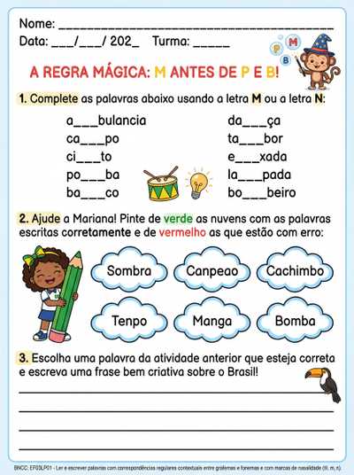 M antes de P e B 3 atividades para o 3° ano